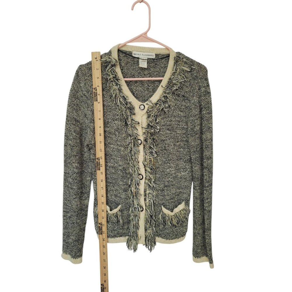Vintage Y2K Fringe Cardigan Sweater S Shimmery Sparkle Knit Pockets Button - Picture 4 of 11